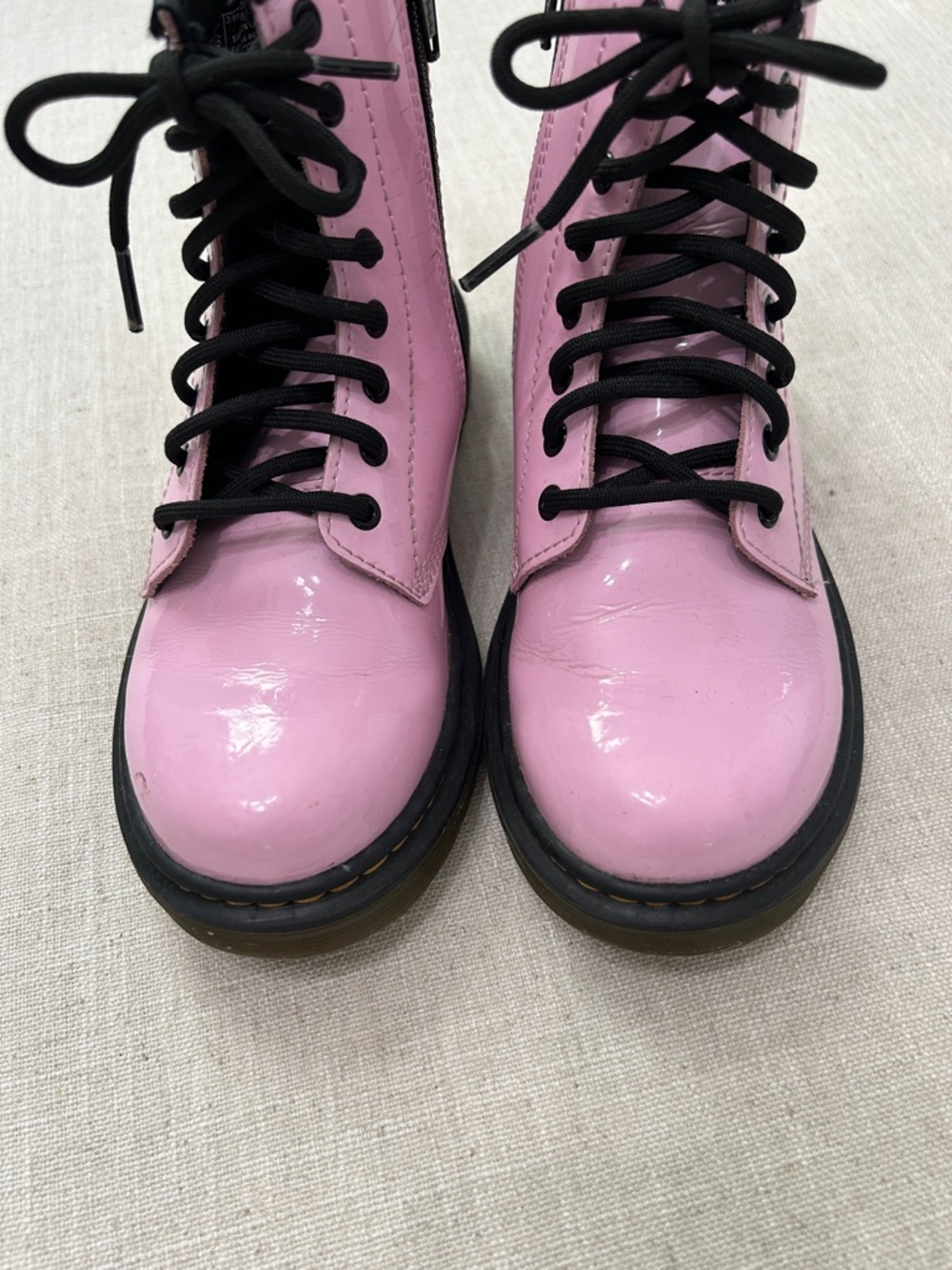 Doc Martens Boots Girls Size 1 Patent Leather Pink Moto Lace Up Girly - Picture 2 of 14